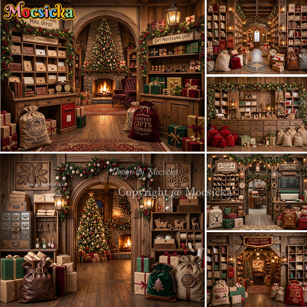 Office Tech Background - Mocsicka Christmas Post Office Backdrop Photography