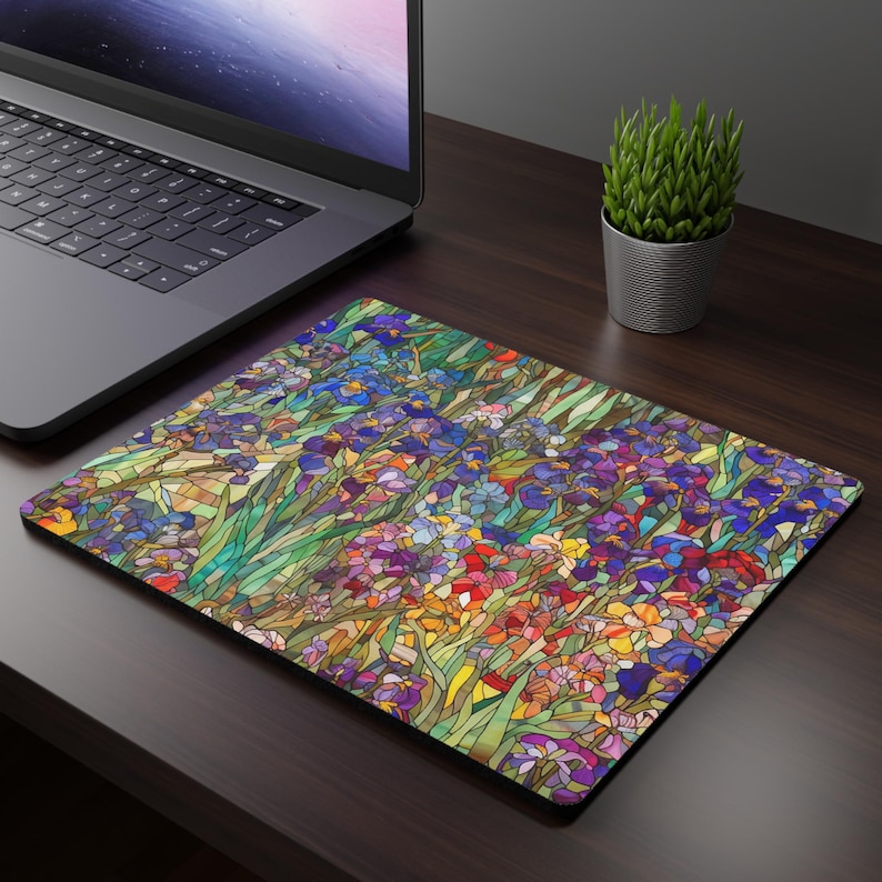 Office Tech Set Up - Floral Mosaic Mouse Pad Colorful Desk