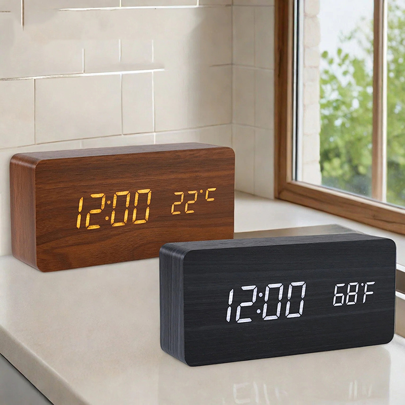 Wooden Digital Alarm Clock,LED - Office Tech Gadgets 评论和价格